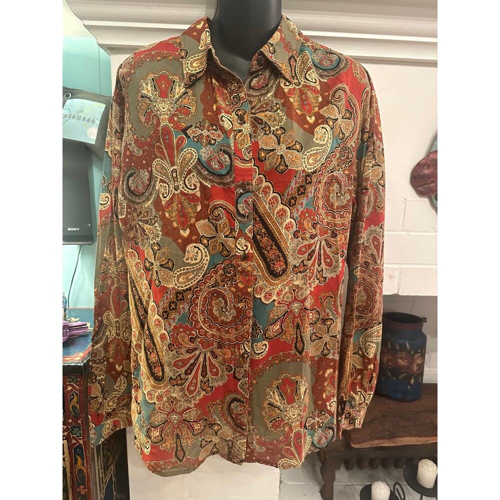 RALPH LAUREN PAISLEY COTTON BLOUSE SHIRT M